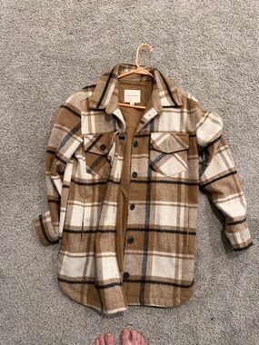 Thread & Supply Brown and Cream Plaid Shacket